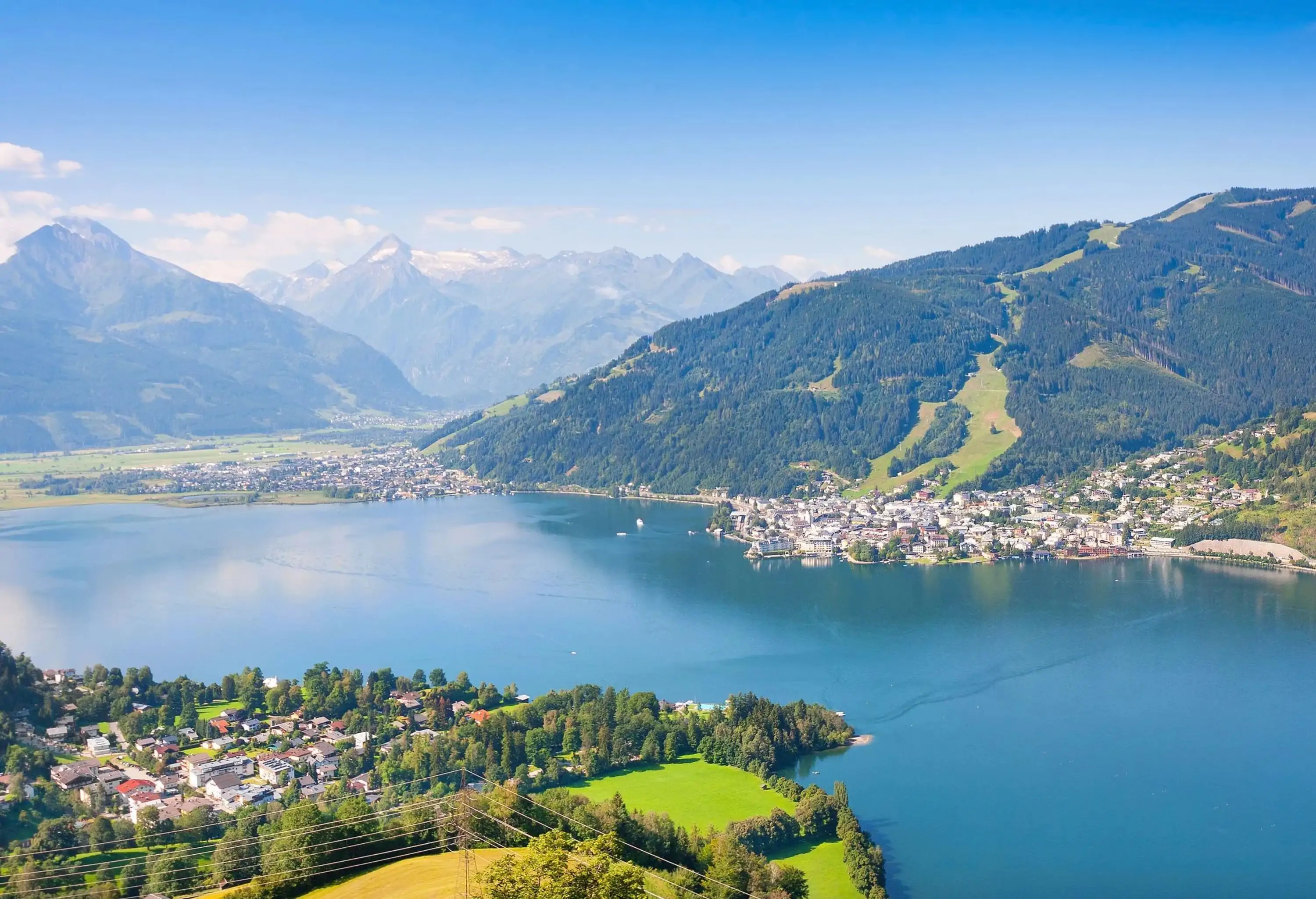 Beautiful view of the city of Zell am See with Zeller Lake in Salzburg, Austria;