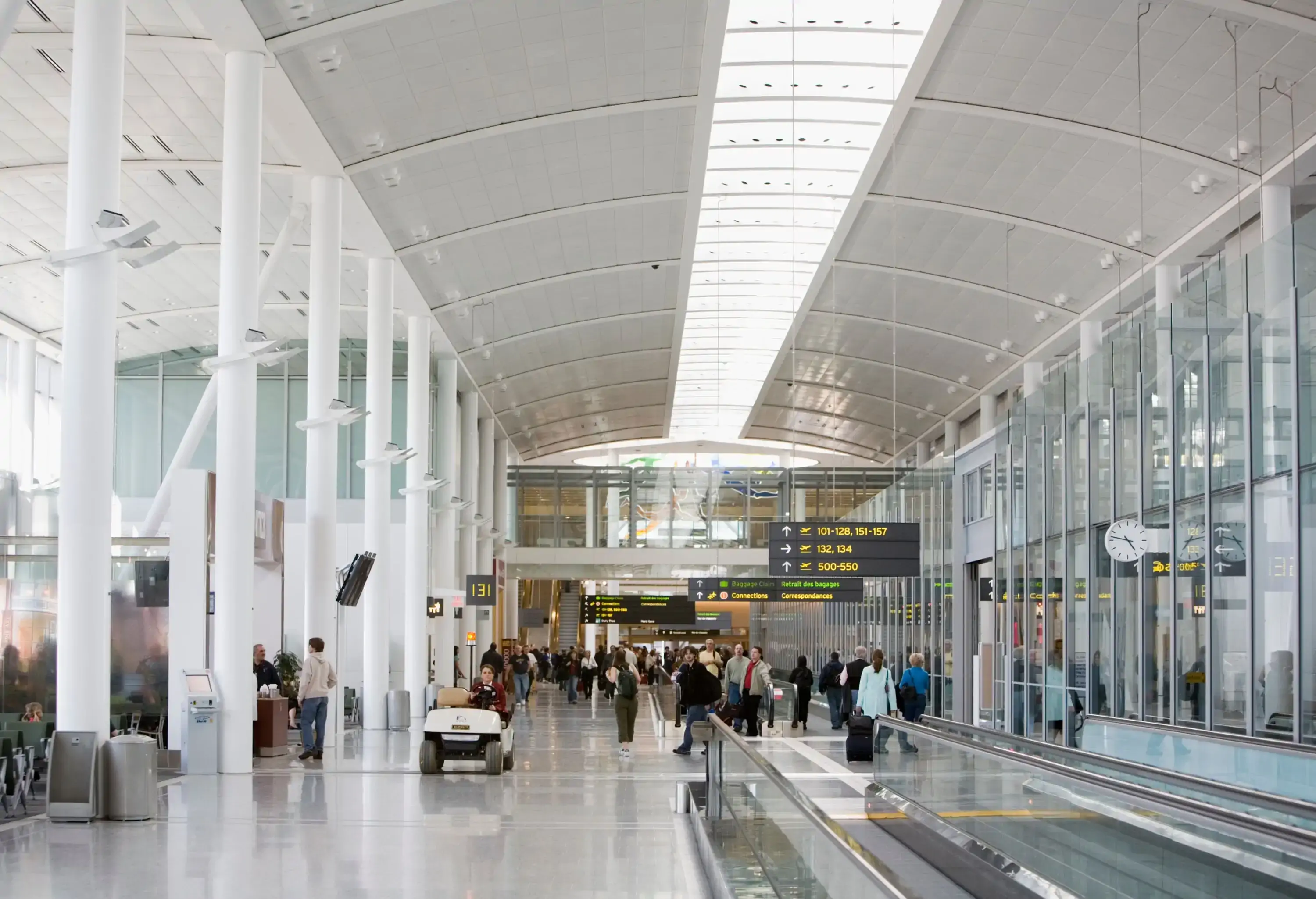 View of busy international airport hall