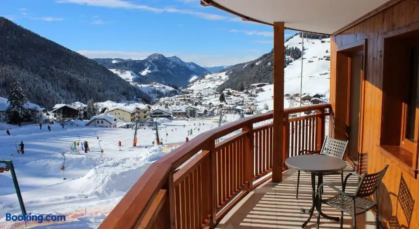 terrace at ski resort looking at ski lopes