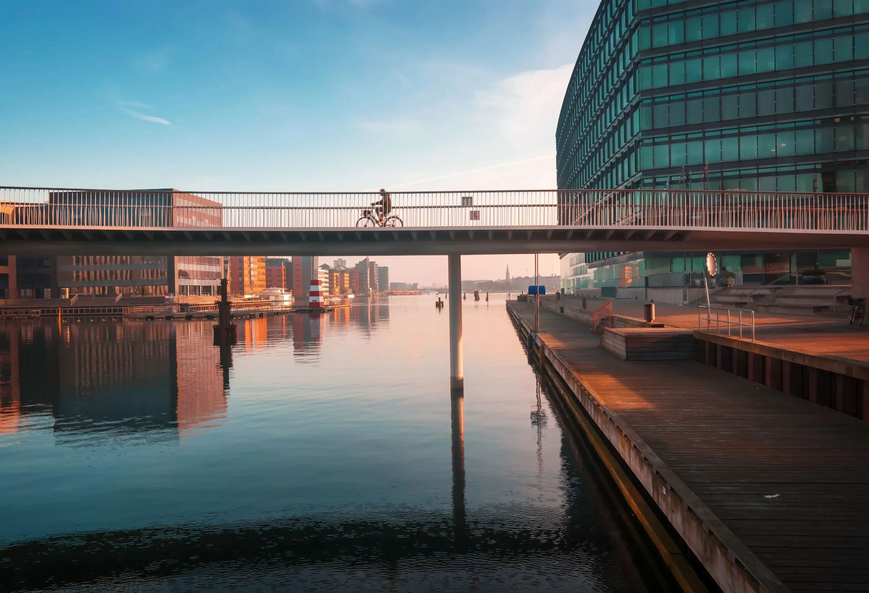 Bicycle bridge and modern buildings in Copenhagen